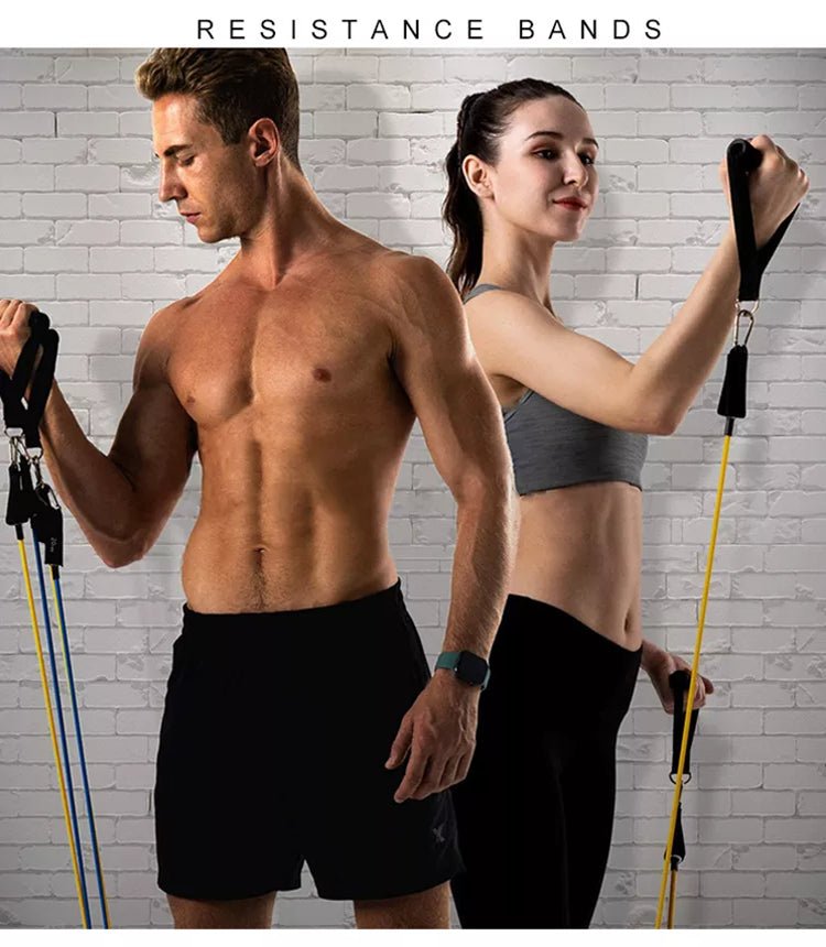 Home Gym Workout 11 Pcs Rubber elastic Fitness band Tpe Exercise Resistance Band set