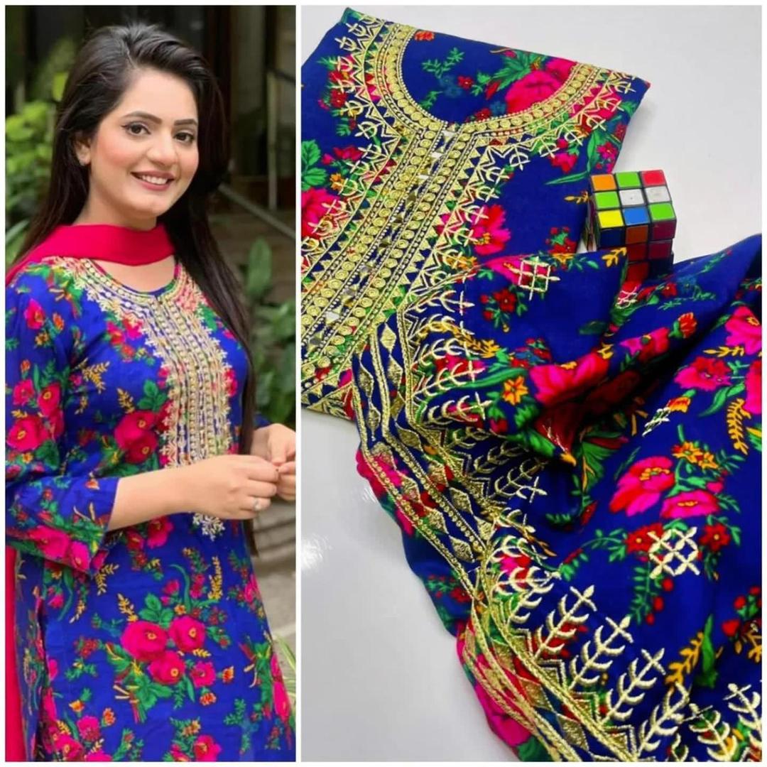 2 pcs women's unstitched marina mirror work suit