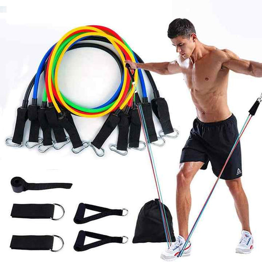 Home Gym Workout 11 Pcs Rubber elastic Fitness band Tpe Exercise Resistance Band set
