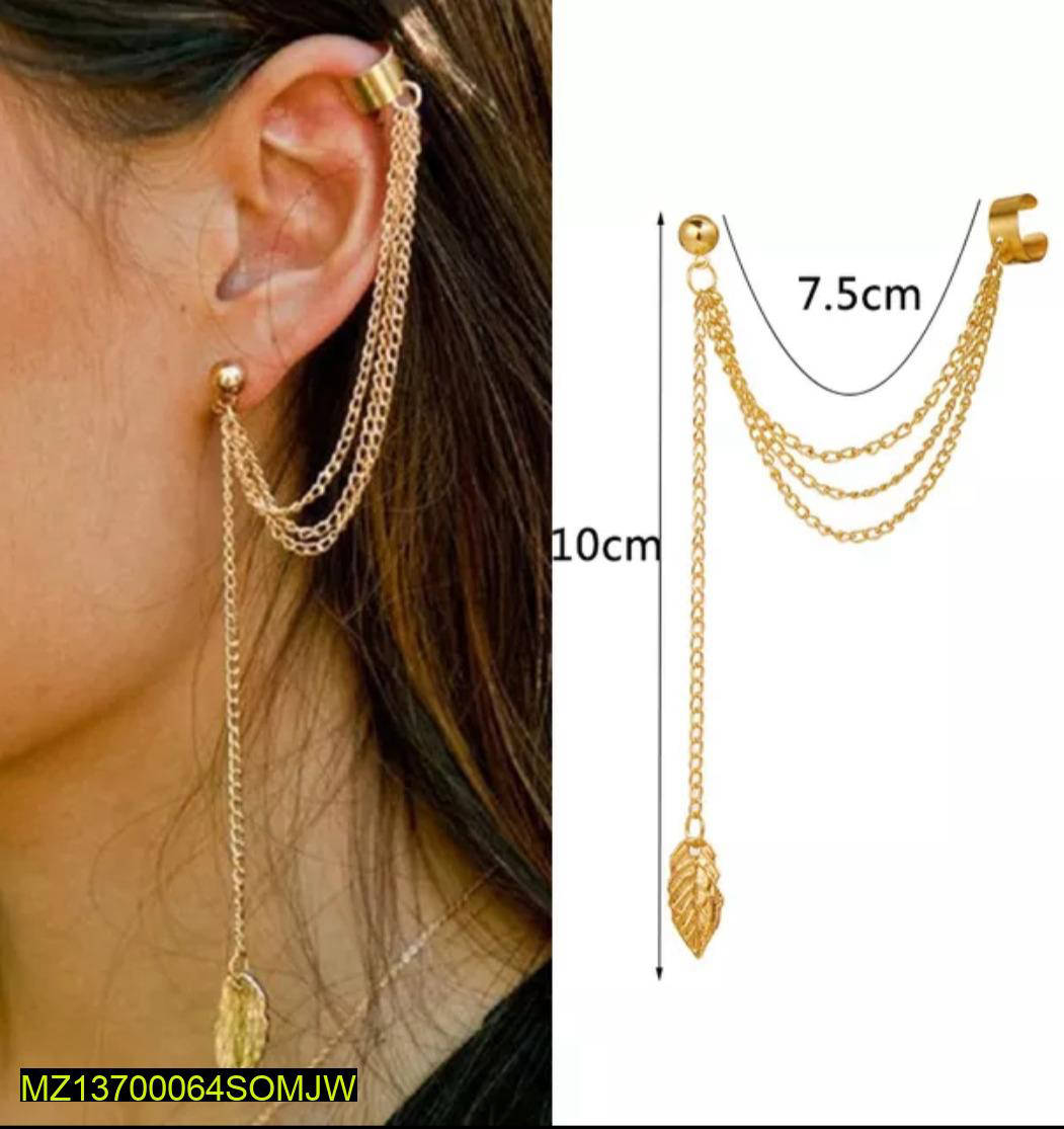 2pcs gold and silver plated leaf design ear clip earrings