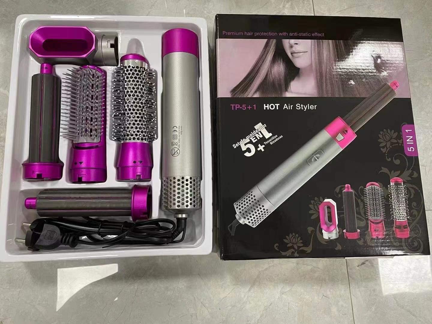 5 in 1 Hair Styling Straightener Hair Styler, Straightener for Women Curling Iron Set Salon One Step Hot Air Brush Curling Wand lonic Ceramic Hair Straightener Brush Electric Blow Dryer Curler for Women Girls