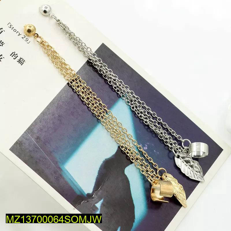 2pcs gold and silver plated leaf design ear clip earrings