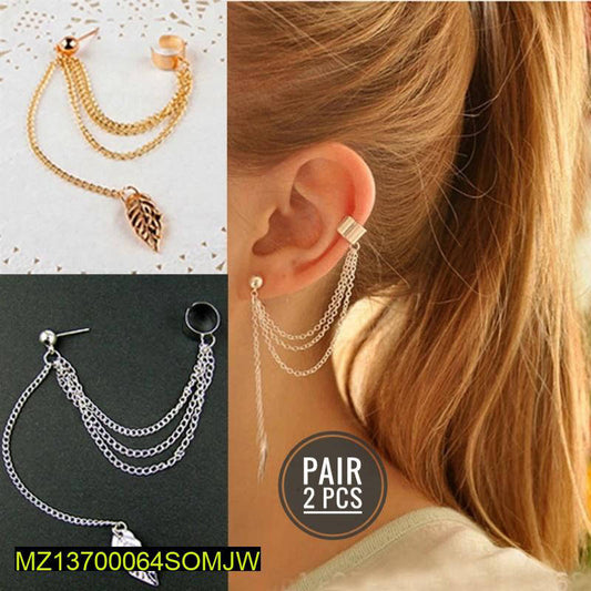 2pcs gold and silver plated leaf design ear clip earrings
